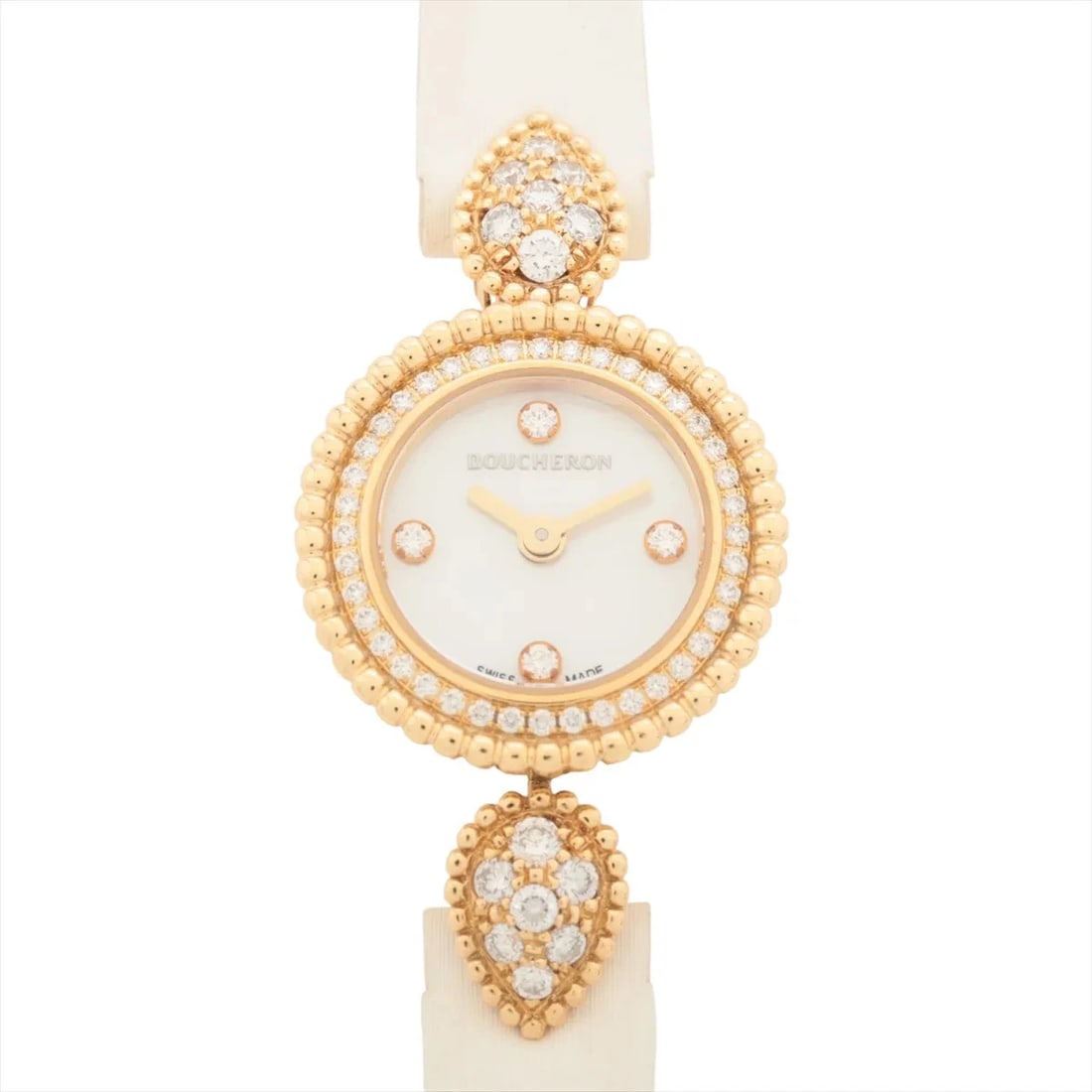 BOUCHERON SERPENT BOHEME YG & LEATHER QZ WHITE SHELL: Boucheron Serpent Boheme YG & Leather QZ white shell Brand: Boucheron Type/Style: Wristwatch Material: YG & Leather Color: Dial Color white shell Size: Case:W0.4 x H0.4inch / W18 x H18 Circumference o