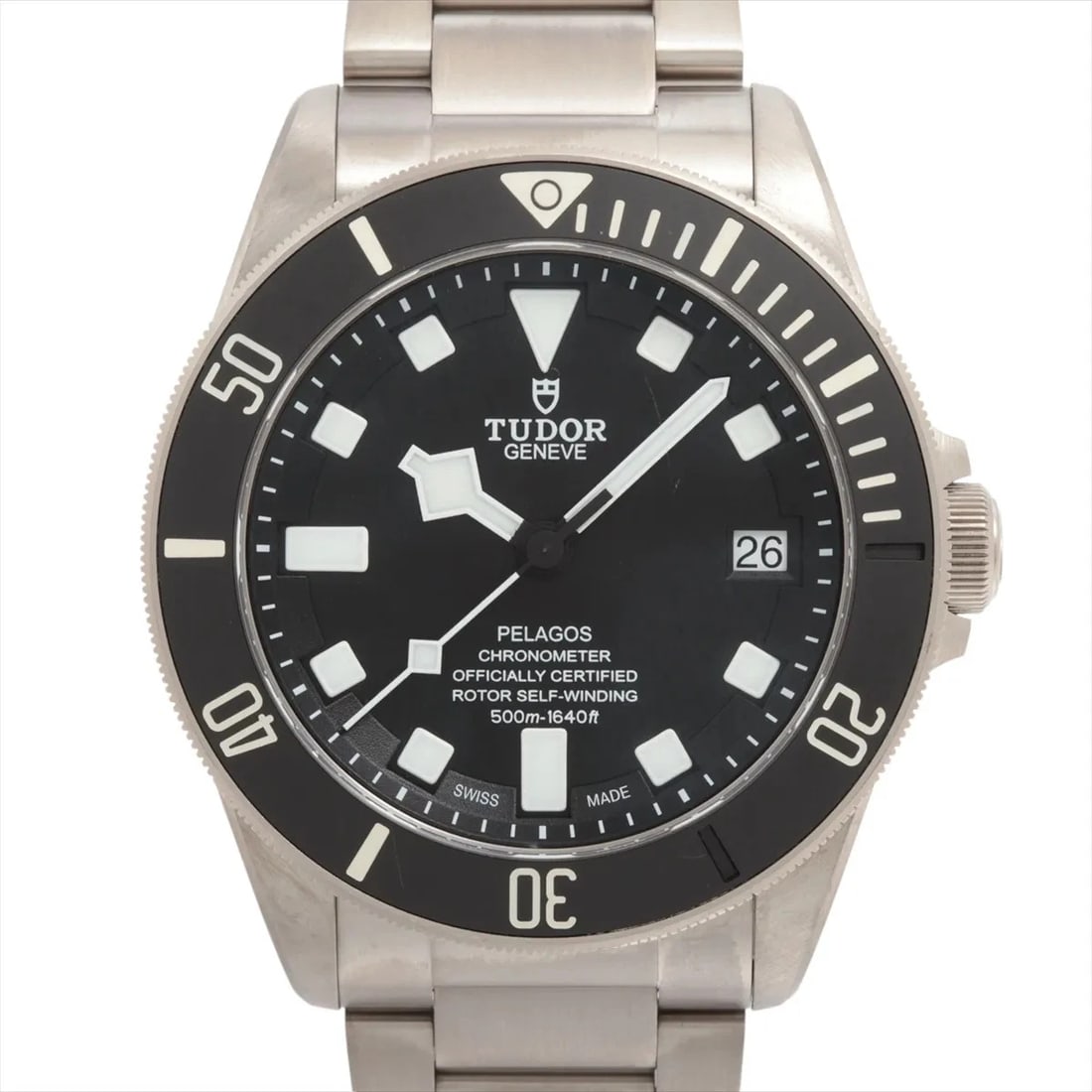 TUDOR PELAGOS TI BLACK: Tudor Pelagos TI black Brand: Tudor Type/Style: Wristwatch Material: TI Color: Dial Color Black Size: Case:W1.6 x H1.6inch / W42 x H42 Circumference of Wrist:7.7inch / 19.5 Accessories: None