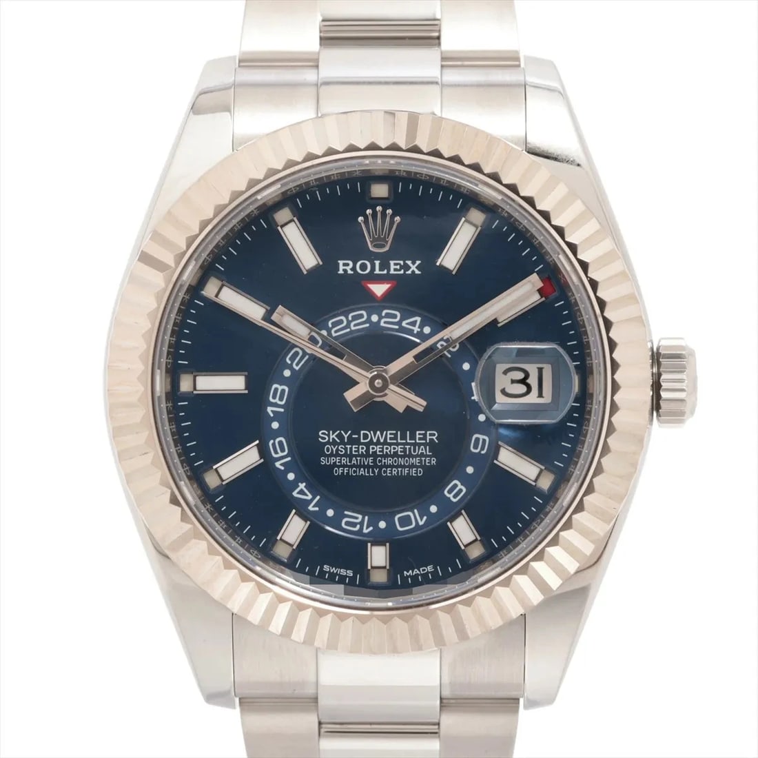 ROLEX SKY-DWELLER SS?WG BRIGHT BLUE: Rolex Sky-Dweller SS?WG bright blue Brand: Rolex Type/Style: Wristwatch Material: SS?WG Color: Dial Color bright blue Size: Case:W1.6 x H1.6inch / W42 x H42 Circumference of Wrist:7.3inch / 18.5 A