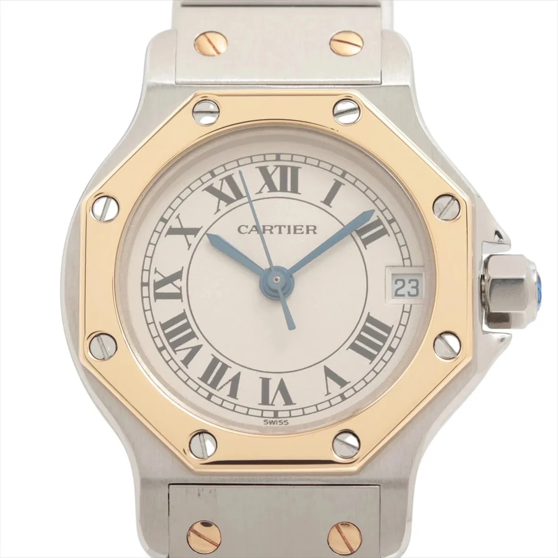 CARTIER SANTOS OCTAGON SS?YG QZ IVORY: Cartier Santos Octagon SS?YG QZ Ivory Brand: Cartier Type/Style: Wristwatch Material: SS?YG Color: Dial Color Ivory Size: Case:W0.8 x H0.8inch / W22 x H22 Circumference of Wrist:5.1inch / 13