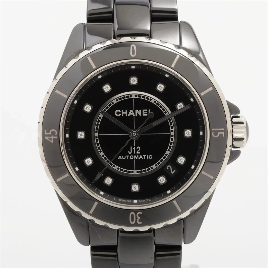 CHANEL J12 CE?SS BLACK: Chanel J12 CE?SS black Brand: Chanel Type/Style: Wristwatch Material: CE Color: Dial Color Black Size: Case:W1.2 x H1.2inch / W39 x H39 Circumference of Wrist:5.5inch / 14 Accessories: None