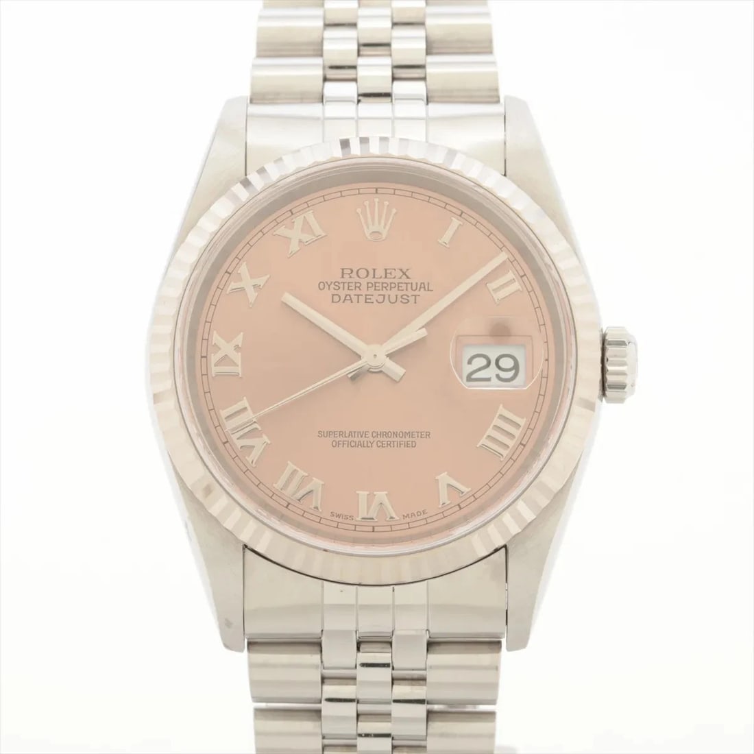 ROLEX DATEJUST SS?WG PINK: Rolex DATEJUST SS?WG Pink Brand: Rolex Type/Style: Wristwatch Material: SS?WG Color: Dial Color Pink Size: Case:W1.2 x H1.2inch / W36 x H36 Circumference of Wrist:6.1inch / 15.5 Accessories: None