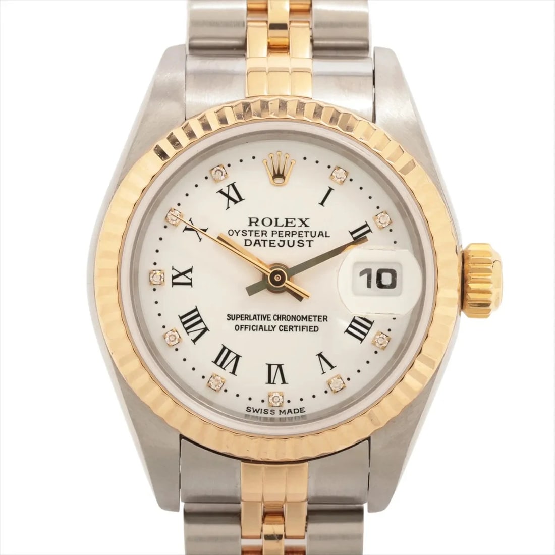 ROLEX DATEJUST SS?YG WHITE: Rolex Datejust SS?YG white Brand: Rolex Type/Style: Wristwatch Material: SS?YG Color: Dial Color White Size: Case:W0.8 x H0.8inch / W26 x H26 Accessories: None Accessories Notice: When purchasing