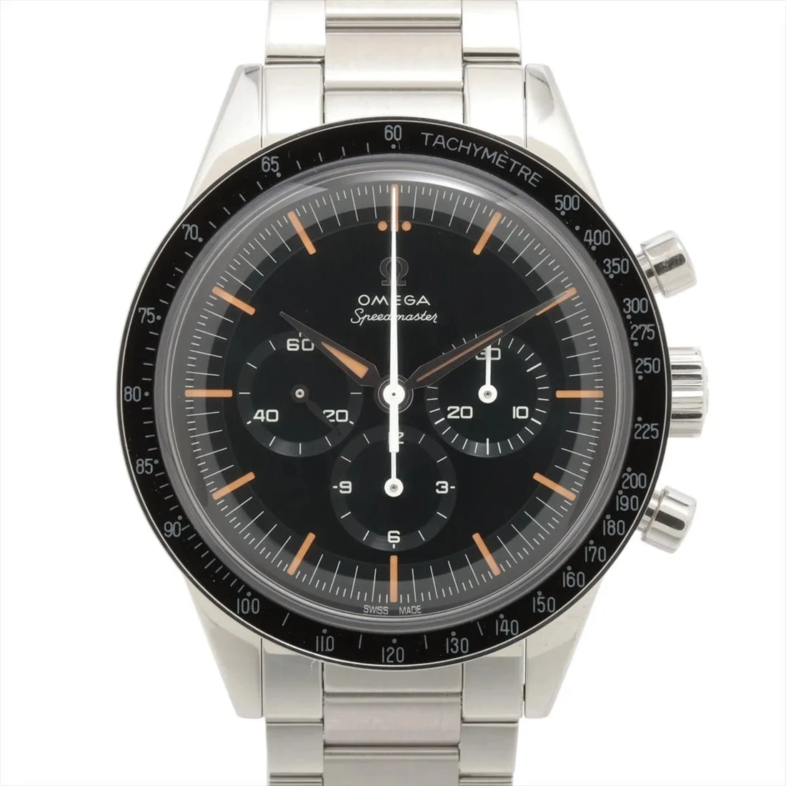 OMEGA SPEEDMASTER SS STEM-WINDER BLACK: Omega Speedmaster SS Stem-winder black Brand: Omega Type/Style: Wristwatch Material: SS Color: Dial Color Black Size: Case:W1.2 x H1.2inch / W39.7 x H39.7 Circumference of Wrist:7.9inch / 20