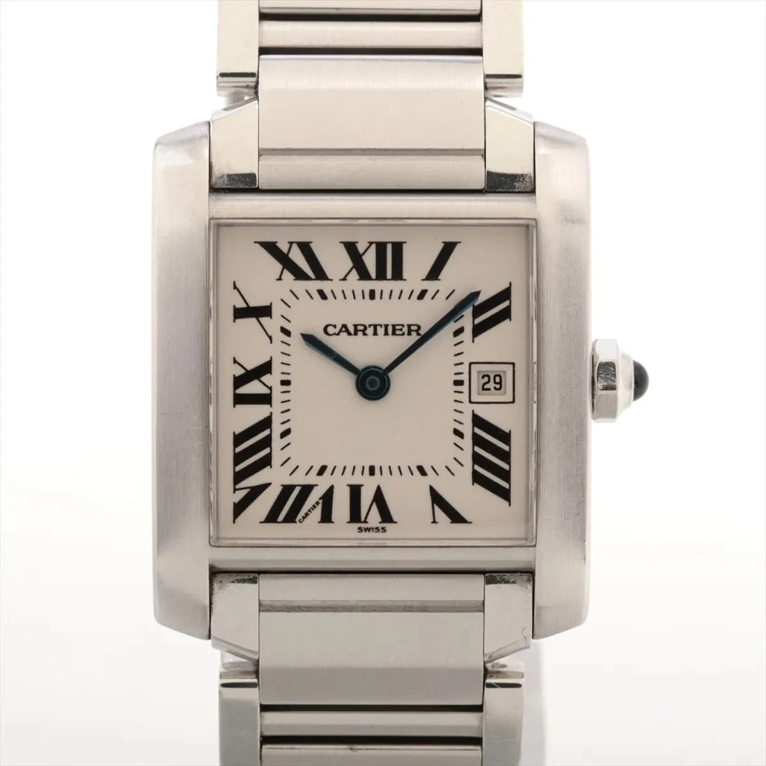 CARTIER TANK FRANCAISE SS QZ IVORY: Cartier Tank Francaise SS QZ Ivory Brand: Cartier Type/Style: Wristwatch Material: SS Color: Dial Color Ivory Size: Case:W0.8 x H1.2inch / W25 x H30 Circumference of Wrist:5.5inch / 14 Accessories: