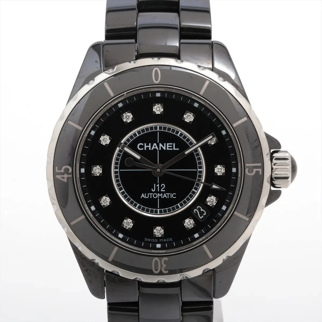 CHANEL J12 CE?SS BLACK: Chanel J12 CE?SS black Brand: Chanel Type/Style: Wristwatch Material: CE?SS Color: Dial Color Black Size: Case:W1.2 x H1.2inch / W38 x H38 Circumference of Wrist:5.9inch / 15 Accessories: None