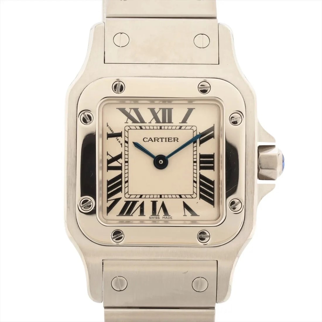 CARTIER SANTOS GALBEE SS QZ IVORY: Cartier Santos Galbee SS QZ Ivory Brand: Cartier Type/Style: Wristwatch Material: SS Color: Dial Color Ivory Size: Case:W0.8 x H1.2inch / W23 x H35 Circumference of Wrist:6.1inch / 15.5 Accessories: