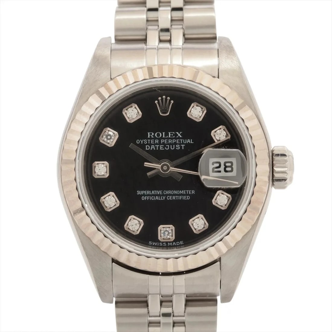 ROLEX DATEJUST SS?WG BLACK: Rolex Datejust SS?WG black Brand: Rolex Type/Style: Wristwatch Material: SS?WG Color: Dial Color Black Size: Case:W0.8 x H0.8inch / W26 x H26 Circumference of Wrist:6.5inch / 16.5 Accessories: None