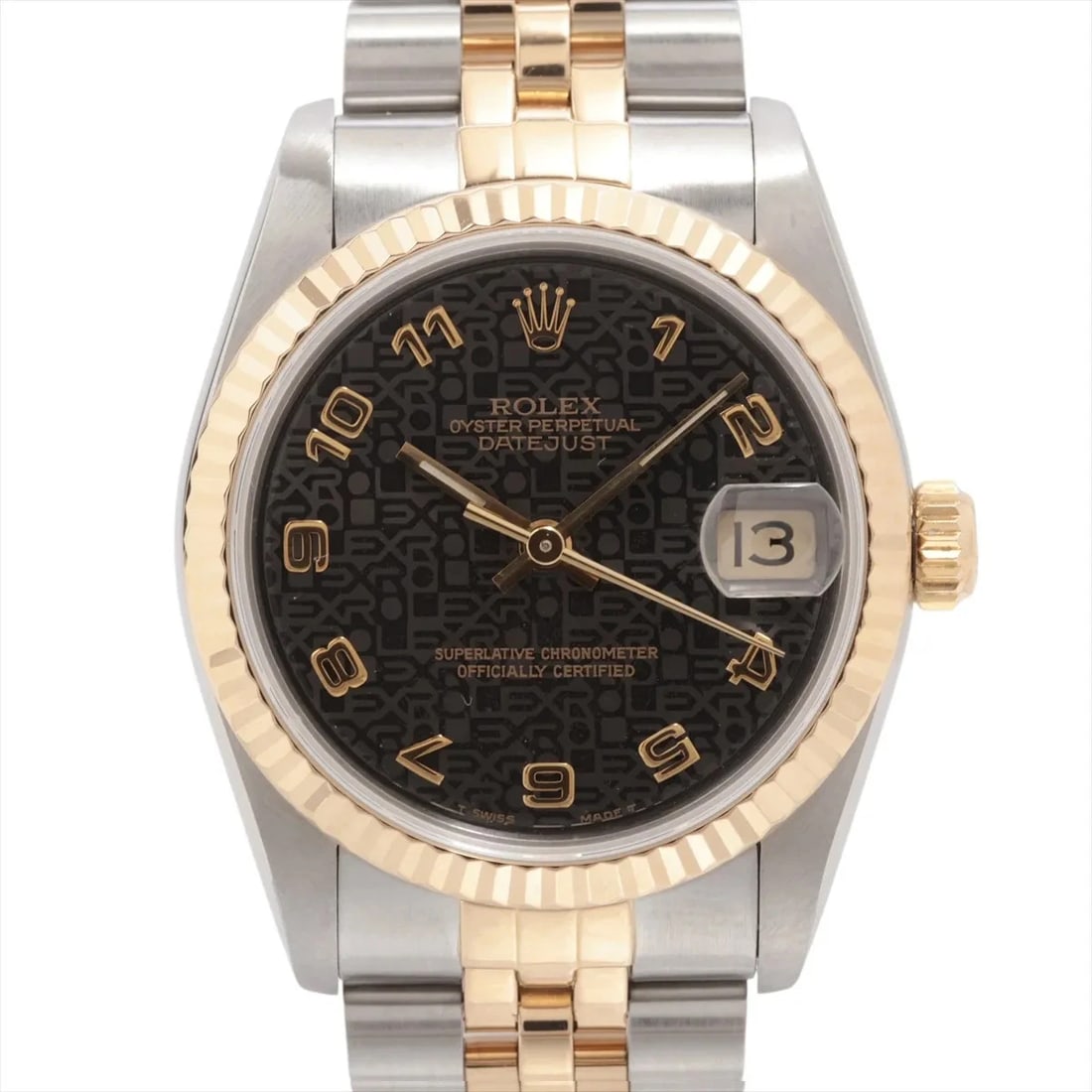 ROLEX DATEJUST SS?YG BLACK ENGRAVED COMPUTER: Rolex Datejust SS?YG Black engraved computer Brand: Rolex Type/Style: Wristwatch Material: SS?YG Color: Dial Color Black carving computer Size: Case:W1.2 x H1.2inch / W31 x H31 Circumference of Wrist: