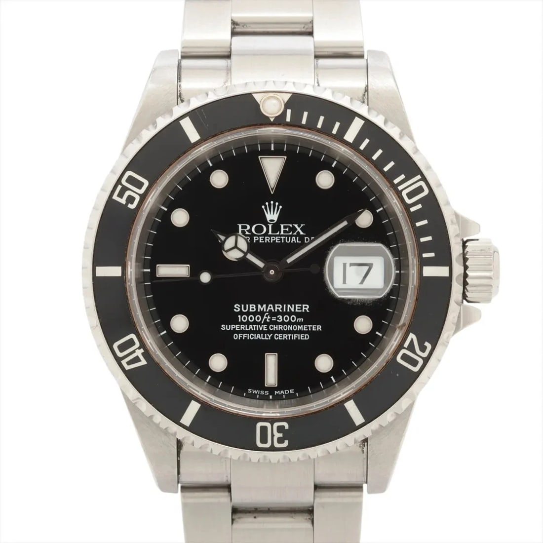 ROLEX SUBMARINER DATE SS BLACK: Rolex SUBMARINER DATE SS black Brand: Rolex Type/Style: Wristwatch Material: SS Color: Dial Color Black Size: Case:W1.6 x H1.6inch / W40 x H40 Circumference of Wrist:7.1inch / 18 Accessories: None