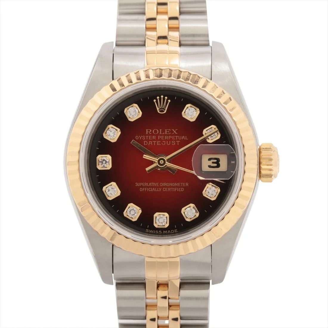 ROLEX DATEJUST SS?YG CHERRY GRADATION: Rolex Datejust SS?YG cherry gradation Brand: Rolex Type/Style: Wristwatch Material: SS?YG Color: Dial Color cherry gradation Size: Case:W0.8 x H0.8inch / W26 x H26 Circumference of Wrist:6.3inch / 16 