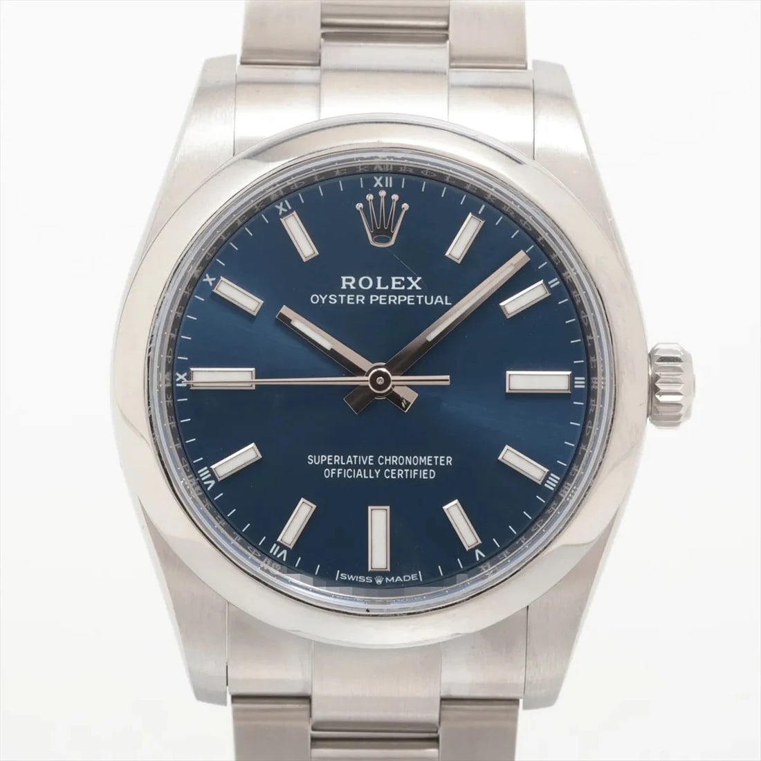 ROLEX OYSTER PERPETUAL SS BRIGHT BLUE: Rolex Oyster Perpetual SS bright blue Brand: Rolex Type/Style: Wristwatch Material: SS Color: Dial Color bright blue Size: Case:W1.2 x H1.2inch / W34 x H34 Circumference of Wrist:6.9inch / 17.5