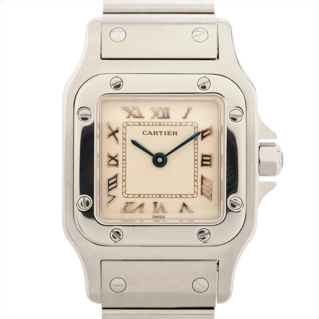 CARTIER SANTOS GALBEE SS QZ IVORY: Cartier Santos Galbee SS QZ Ivory Brand: Cartier Type/Style: Wristwatch Material: SS Color: Dial Color Ivory Size: Case:W0.8 x H1.2inch / W24 x H35 Circumference of Wrist:5.3inch / 13.5 Accessories: