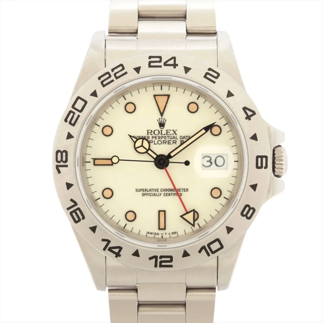 ROLEX EXPLORER SS IVORY: Rolex Explorer SS Ivory Brand: Rolex Type/Style: Wristwatch Material: SS Color: Dial Color Ivory Size: Case:W1.6 x H1.6inch / W40 x H40 Circumference of Wrist:7.5inch / 19 Accessories: None