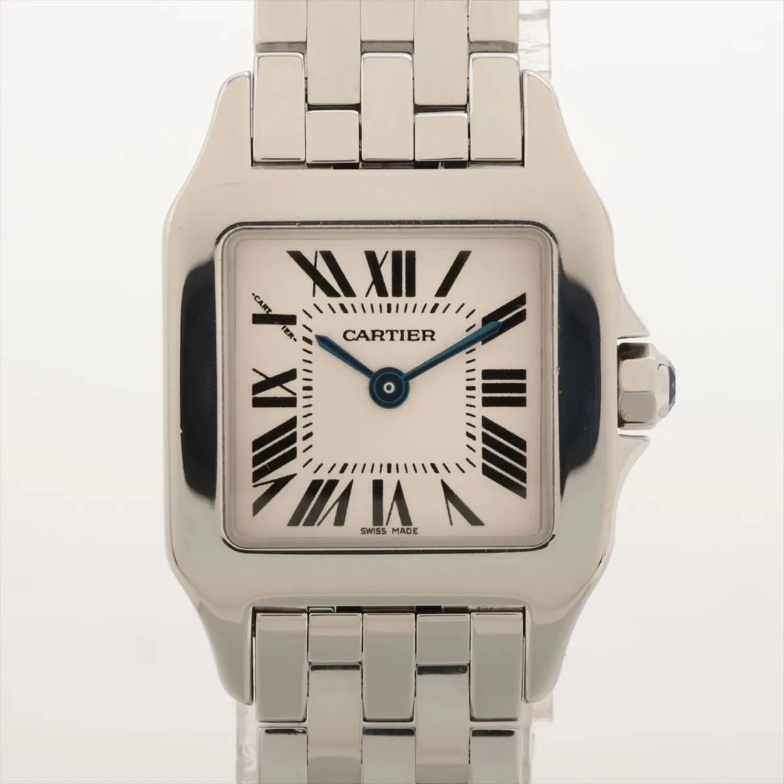 CARTIER SANTOS SS QZ IVORY: Cartier Santos SS QZ Ivory Brand: Cartier Type/Style: Wristwatch Material: SS Color: Dial Color Ivory Size: Case:W0.8 x H0.8inch / W20 x H28 Circumference of Wrist:5.5inch / 14 Accessories: None