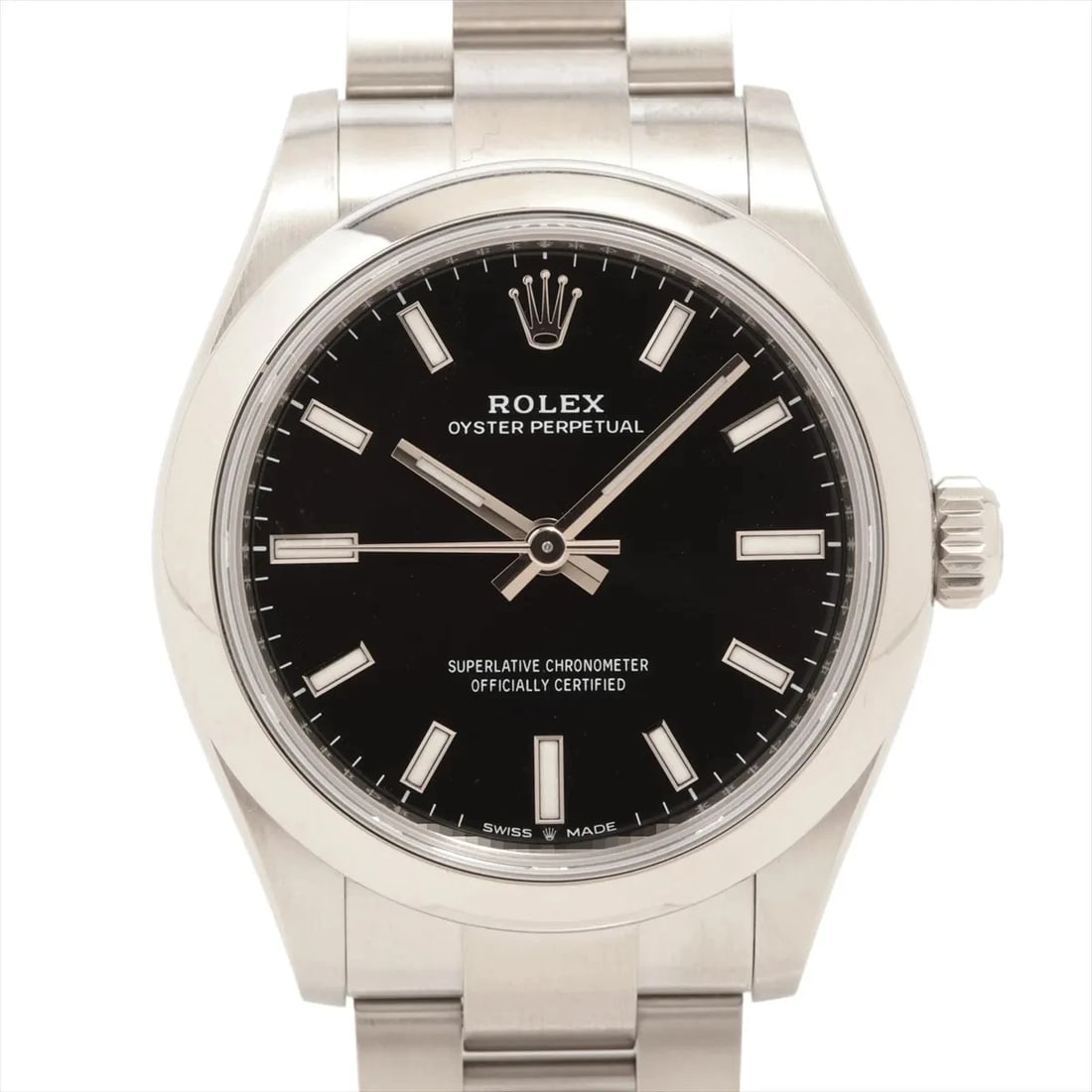ROLEX OYSTER PERPETUAL SS BLACK: Rolex Oyster Perpetual SS black Brand: Rolex Type/Style: Wristwatch Material: SS Color: Dial Color Black Size: Case:W1.2 x H1.2inch / W31 x H31 Circumference of Wrist:6.9inch / 17.5 Accessories: None