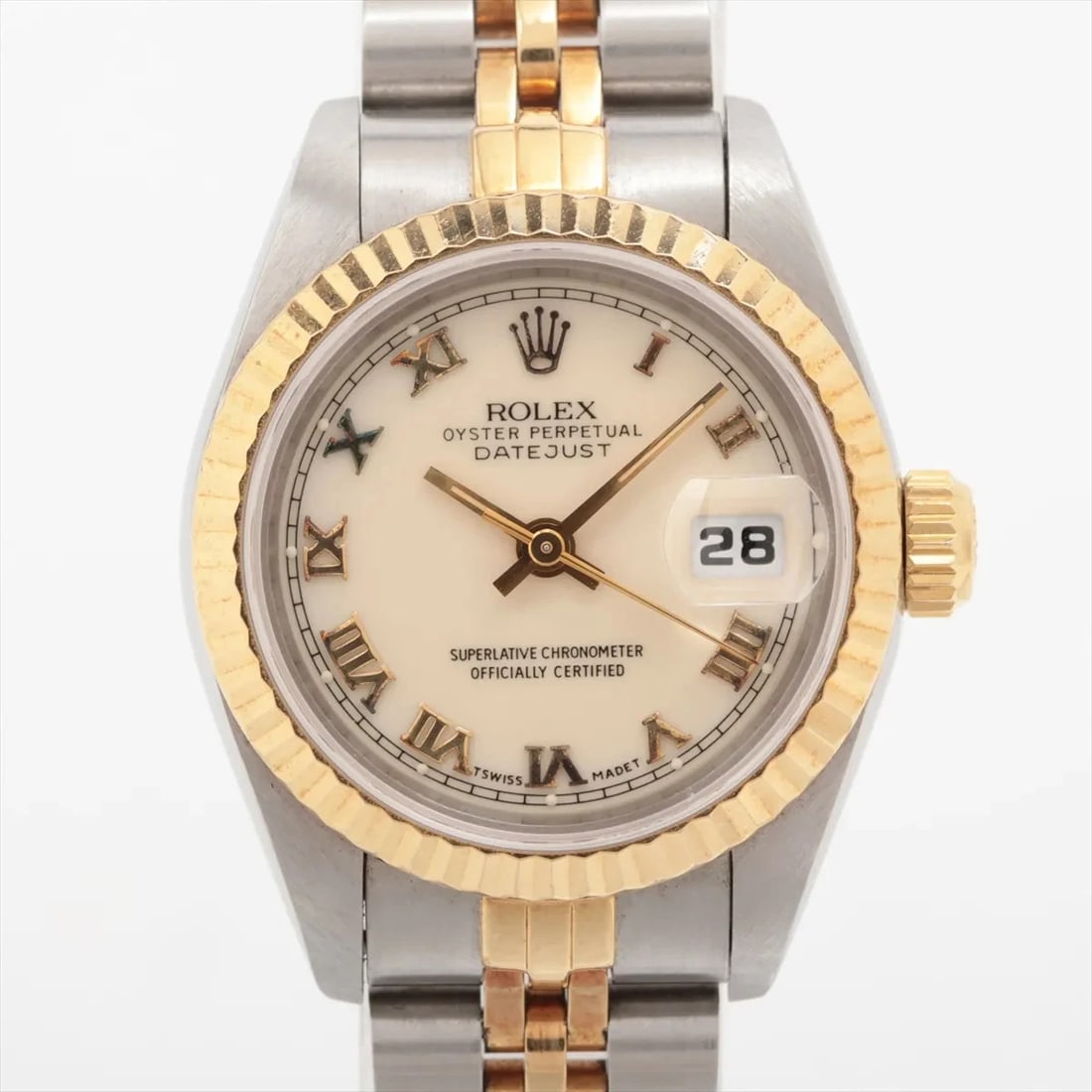 ROLEX DATEJUST SS?YG IVORY: Rolex Datejust SS?YG Ivory Brand: Rolex Type/Style: Wristwatch Material: SS?YG Color: Dial Color Ivory Size: Case:W0.8 x H0.8inch / W26 x H26 Circumference of Wrist:5.3inch / 13.5 Accessories: None