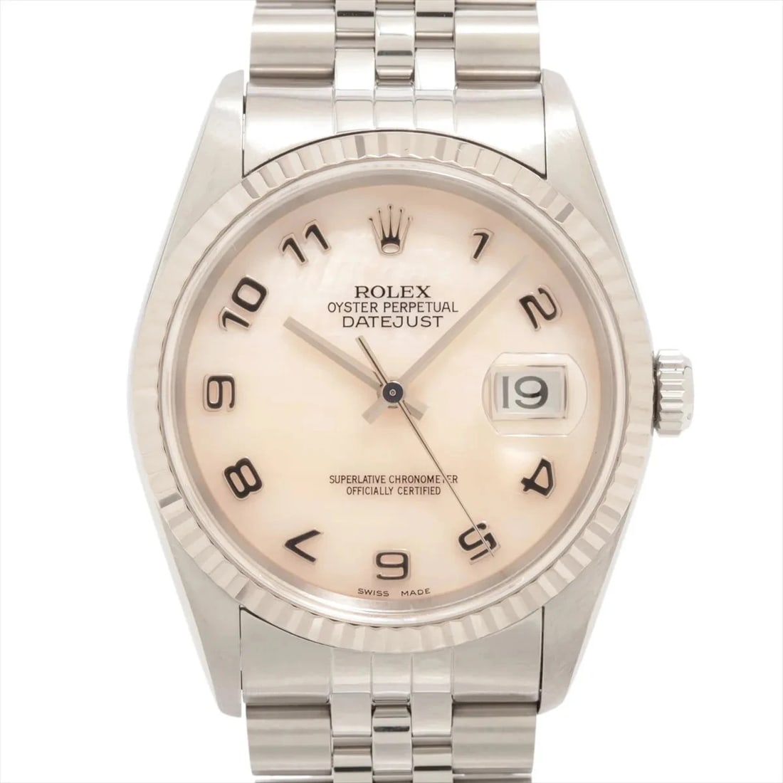 ROLEX DATEJUST SS?WG WHITE SHELL: Rolex DATEJUST SS?WG white shell Brand: Rolex Type/Style: Wristwatch Material: SS?WG Color: Dial Color white shell Size: Case:W1.2 x H1.2inch / W36 x H36 Circumference of Wrist:7.1inch / 18