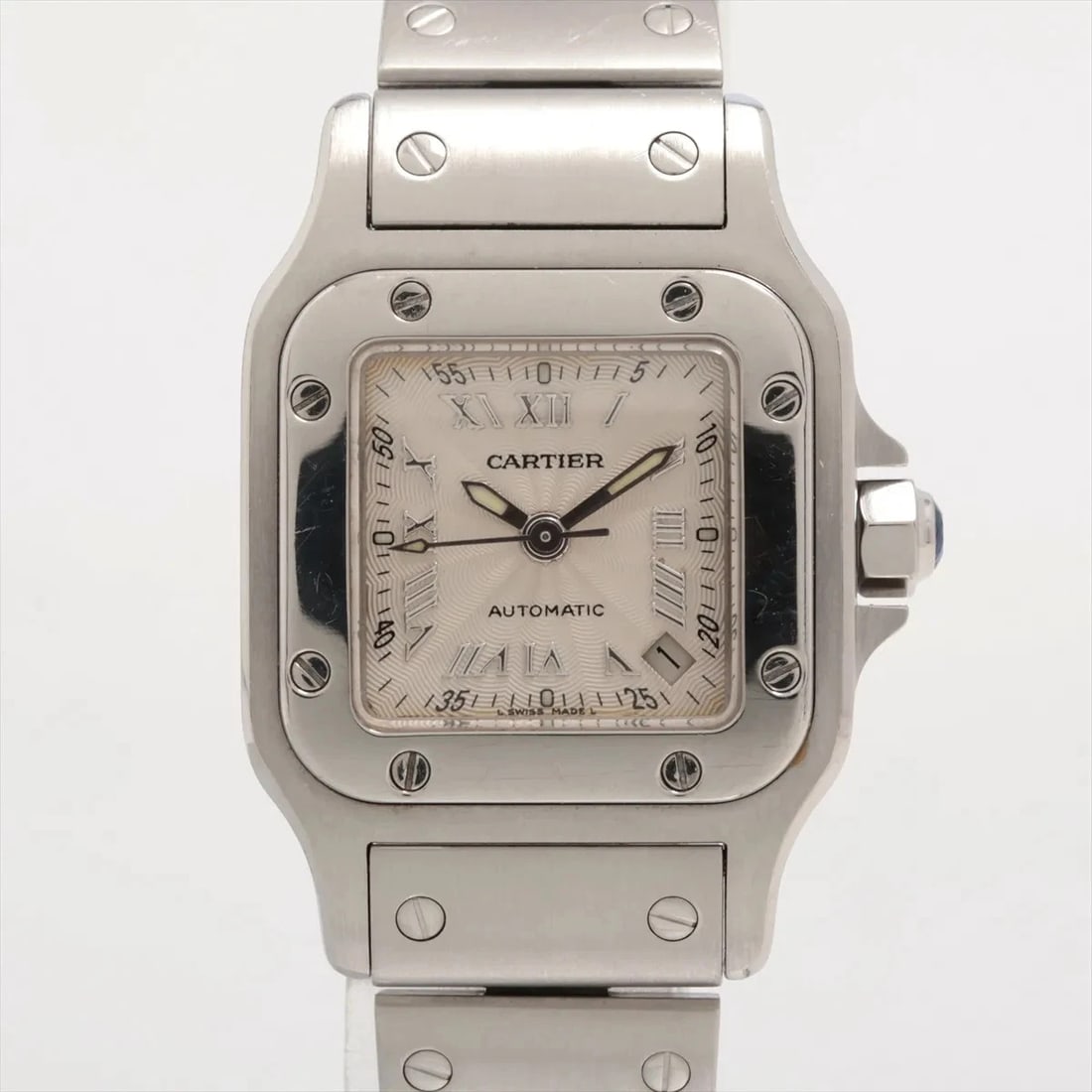 CARTIER SANTOS GALBEE SS SILVER: Cartier Santos Galbee SS Silver Brand: Cartier Type/Style: Wristwatch Material: SS Color: Dial Color Silver Size: Case:W0.8 x H1.2inch / W24 x H35 Circumference of Wrist:6.3inch / 16 Accessories: