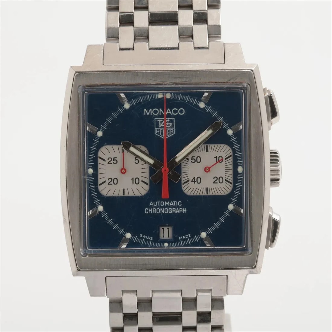 TAG HEUER MONACO SS AT BLUE: TAG Heuer Monaco SS AT blue Brand: TAG Heuer Type/Style: Wristwatch Material: SS Color: Dial Color Blue Size: Case:W1.2 x H1.6inch / W38 x H46 Circumference of Wrist:6.9inch / 17.5 Accessories: None
