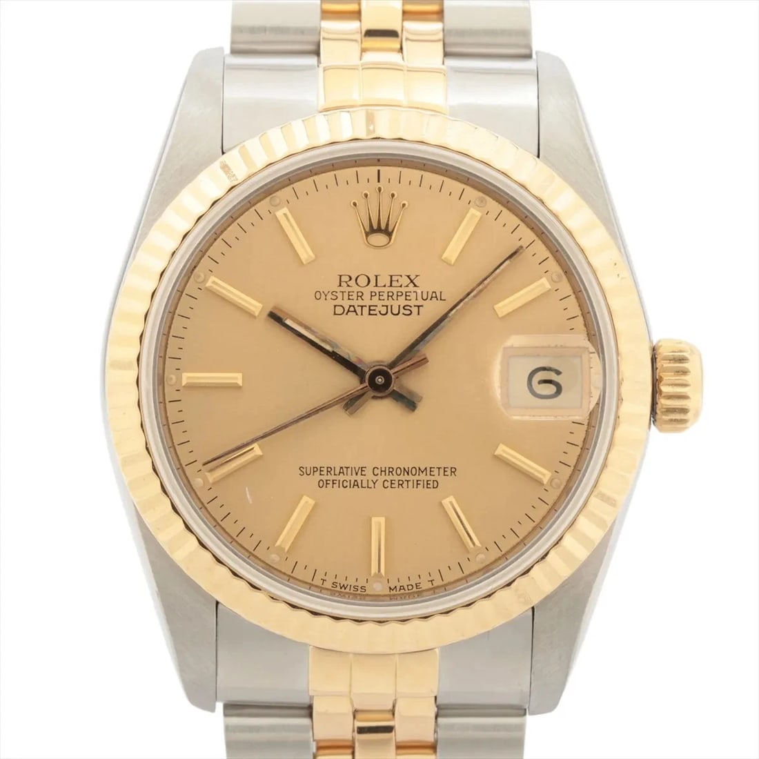 ROLEX DATEJUST SS?YG CHAMPAGNE: Rolex Datejust SS?YG Champagne Brand: Rolex Type/Style: Wristwatch Material: SS?YG Color: Dial Color Champagne Size: Case:W1.2 x H1.2inch / W31 x H31 Accessories: None Accessories Notice: When