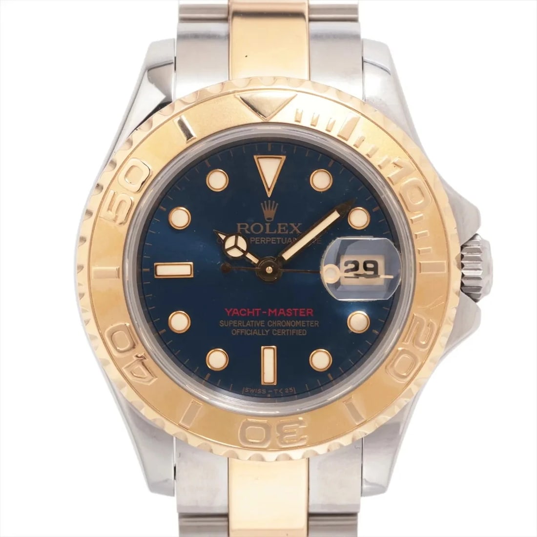 ROLEX YACHT?MASTER SS?YG BLUE: Rolex Yacht?Master SS?YG blue Brand: Rolex Type/Style: Wristwatch Material: SS?YG Color: Dial Color Blue Size: Case:W0.8 x H0.8inch / W29 x H29 Circumference of Wrist:6.1inch / 15.5 Accessories: N