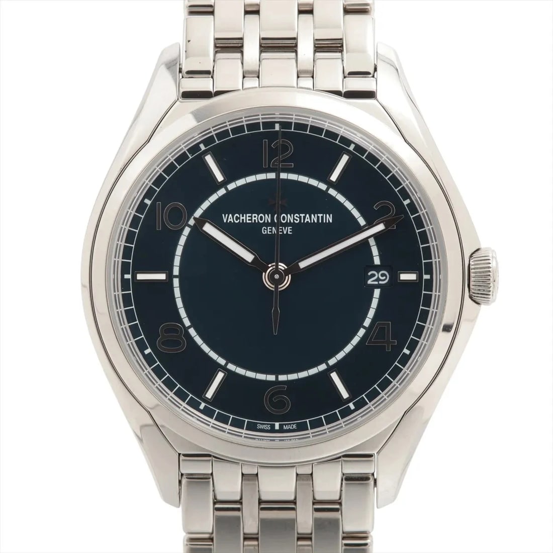 VACHERON CONSTANTIN AUTOMATIC SS BLUE: Vacheron Constantin Automatic SS blue Brand: Vacheron Constantin Type/Style: Wristwatch Material: SS Color: Dial Color Blue Size: Case:W1.6 x H1.6inch / W40 x H40 Circumference of Wrist:5.3inch /