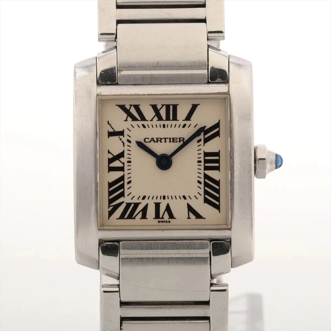 CARTIER TANK FRANCAISE SS QZ IVORY: Cartier Tank Francaise SS QZ Ivory Brand: Cartier Type/Style: Wristwatch Material: SS Color: Dial Color Ivory Size: Case:W0.8 x H0.8inch / W21 x H24 Circumference of Wrist:5.5inch / 14 Accessories: