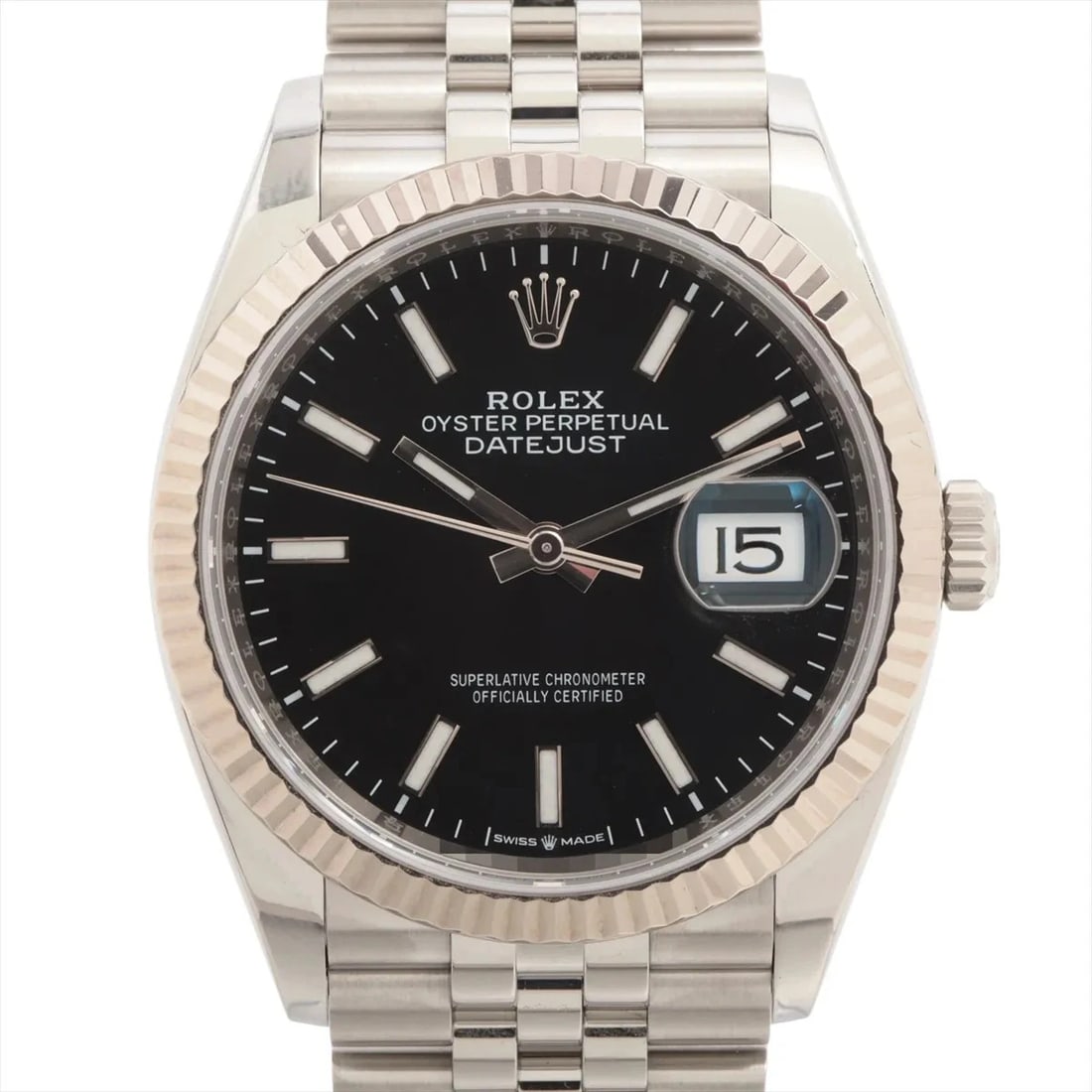 ROLEX DATEJUST SS?WG BRIGHT BLACK: Rolex DATEJUST SS?WG bright black Brand: Rolex Type/Style: Wristwatch Material: SS?WG Color: Dial Color bright black Size: Case:W1.2 x H1.2inch / W36 x H36 Circumference of Wrist:7.5inch / 19