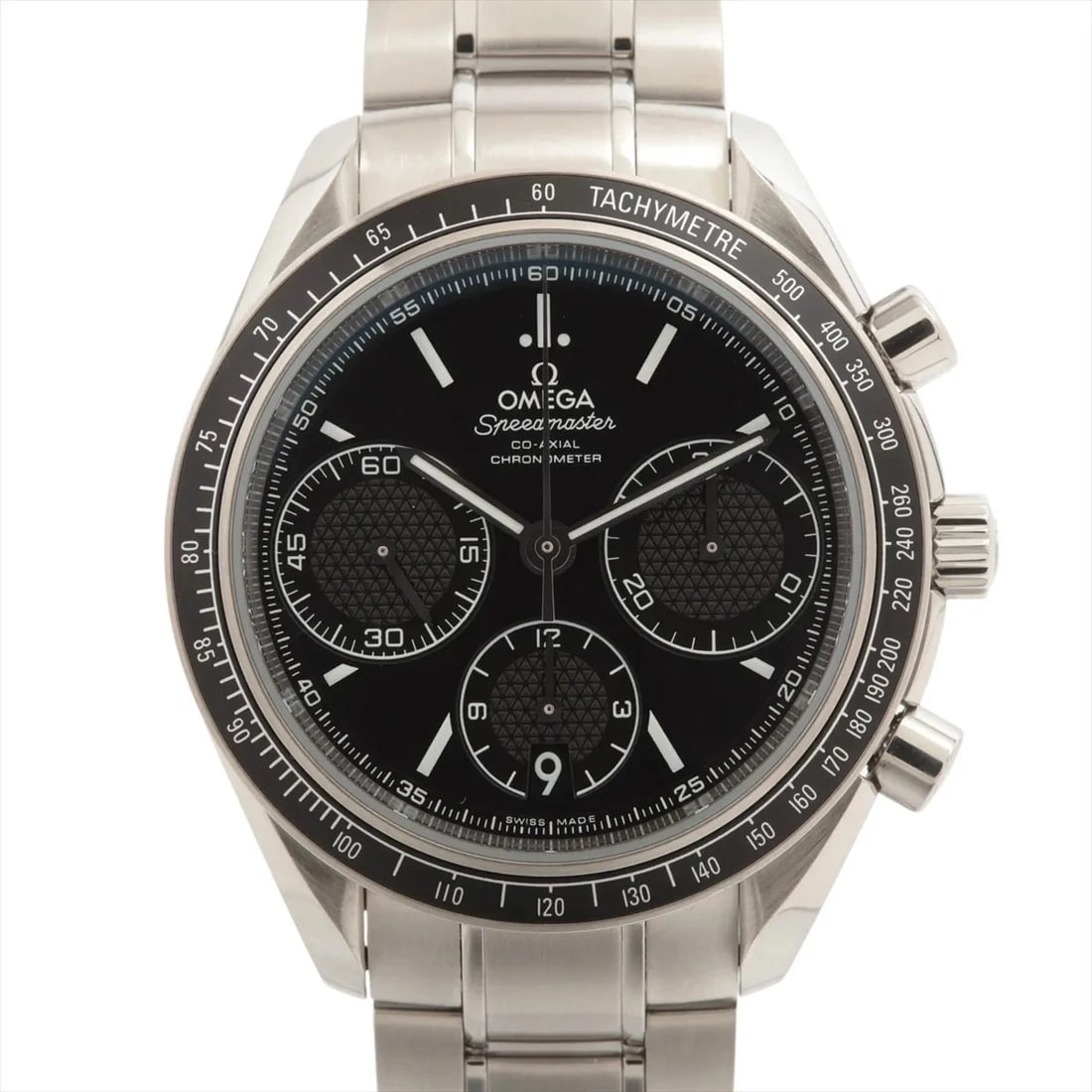OMEGA SPEEDMASTER RACING CO-AXIAL CHRONOMETER SS BLACK: Omega Speedmaster racing Co-Axial Chronometer SS black Brand: Omega Type/Style: Wristwatch Material: SS Color: Dial Color Black Size: Case:W1.6 x H1.6inch / W40 x H40 Circumference of Wrist:7.9inch /