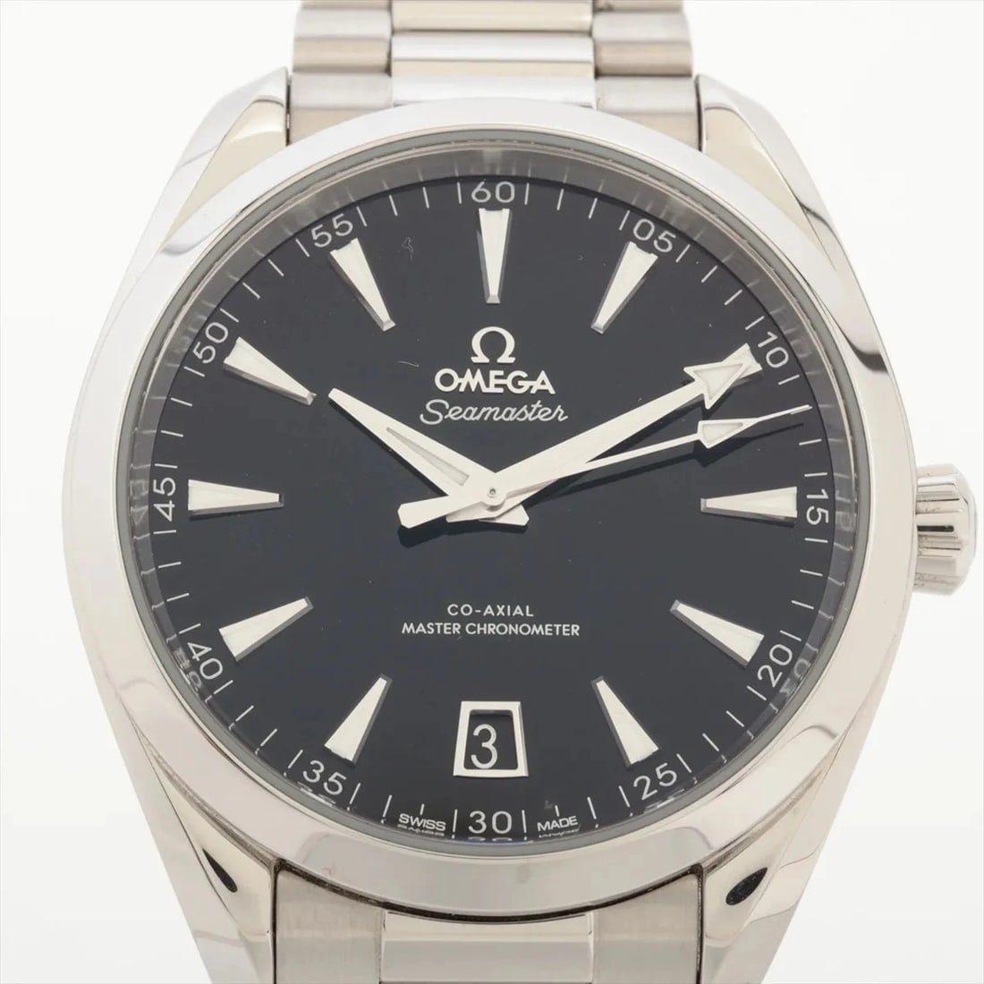 OMEGA SEAMASTER AQUA TERRA SS BLACK: Omega Seamaster Aqua Terra SS black Brand: Omega Type/Style: Wristwatch Material: SS Color: Dial Color Black Size: Case:W1.6 x H1.6inch / W40 x H40 Circumference of Wrist:6.7inch / 17 Accessories: