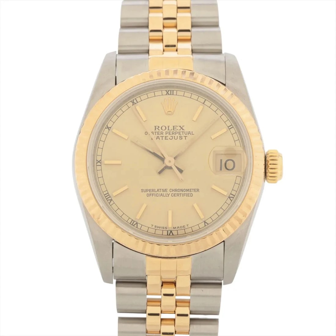 ROLEX DATEJUST SS?YG CHAMPAGNE: Rolex Datejust SS?YG Champagne Brand: Rolex Type/Style: Wristwatch Material: SS?YG Color: Dial Color Champagne Size: Case:W1.2 x H1.2inch / W31 x H31 Circumference of Wrist:6.7inch / 17 Accessories: