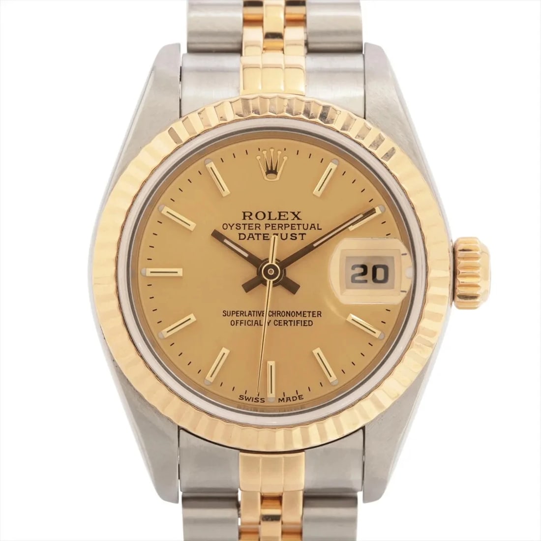 ROLEX DATEJUST SS?YG CHAMPAGNE: Rolex Datejust SS?YG Champagne Brand: Rolex Type/Style: Wristwatch Material: SS?YG Color: Dial Color Champagne Size: Case:W0.8 x H0.8inch / W26 x H26 Circumference of Wrist:5.9inch / 15 Accessories: