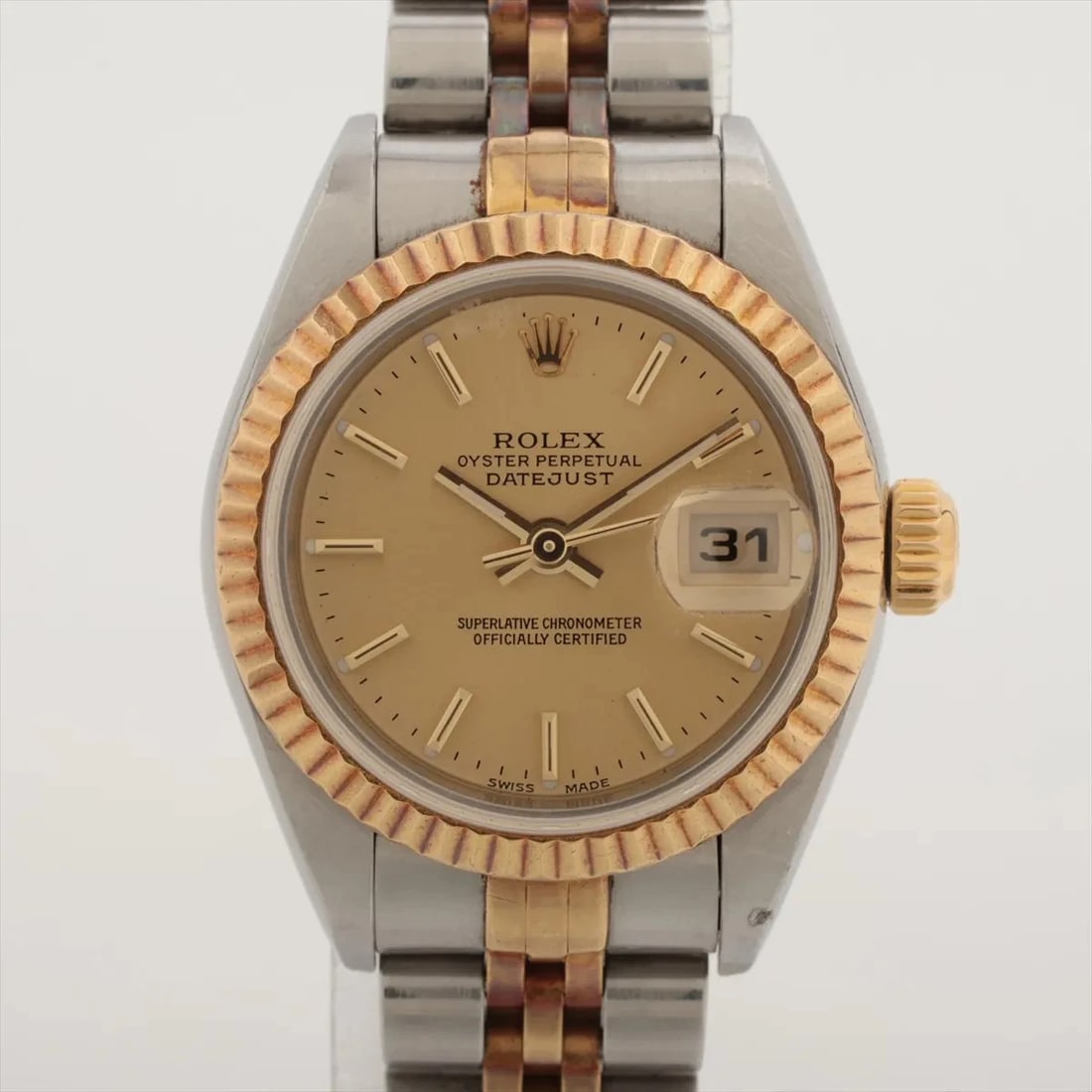 ROLEX DATEJUST SS?YG CHAMPAGNE: Rolex Datejust SS?YG Champagne Brand: Rolex Type/Style: Wristwatch Material: SS?YG Color: Dial Color Champagne Size: Case:W0.8 x H0.8inch / W26 x H26 Circumference of Wrist:6.1inch / 15.5