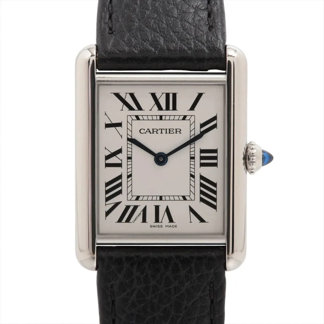 CARTIER TANK MUST SS & LEATHER QZ SILVER: Cartier tank Must SS & Leather QZ Silver Brand: Cartier Type/Style: Wristwatch Material: SS & Leather Color: Dial Color Silver Size: Case:W0.8 x H1.2inch / W25 x H33 Circumference of Wrist:7.3inch /