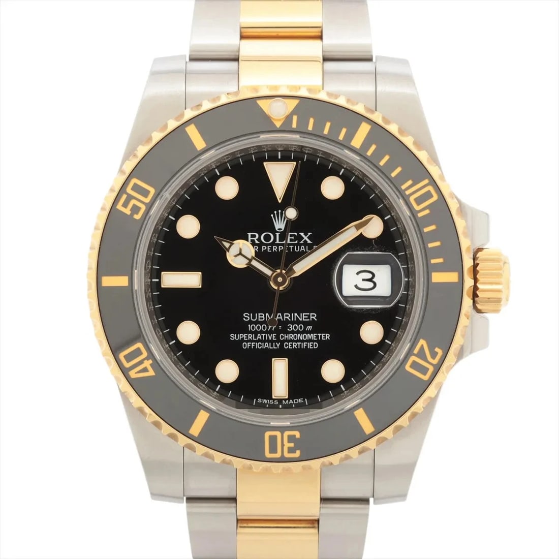 ROLEX SUBMARINER DATE SS?YG BLACK: Rolex SUBMARINER DATE SS?YG black Brand: Rolex Type/Style: Wristwatch Material: SS?YG Color: Dial Color Black Size: Case:W1.6 x H1.6inch / W40 x H40 Circumference of Wrist:6.7inch / 17 Accessories: