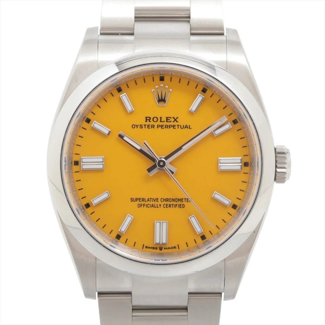 ROLEX OYSTER PERPETUAL SS YELLOW: Rolex Oyster Perpetual SS Yellow Brand: Rolex Type/Style: Wristwatch Material: SS Color: Dial Color Yellow Size: Case:W1.2 x H1.2inch / W36 x H36 Circumference of Wrist:6.9inch / 17.5 Accessories: