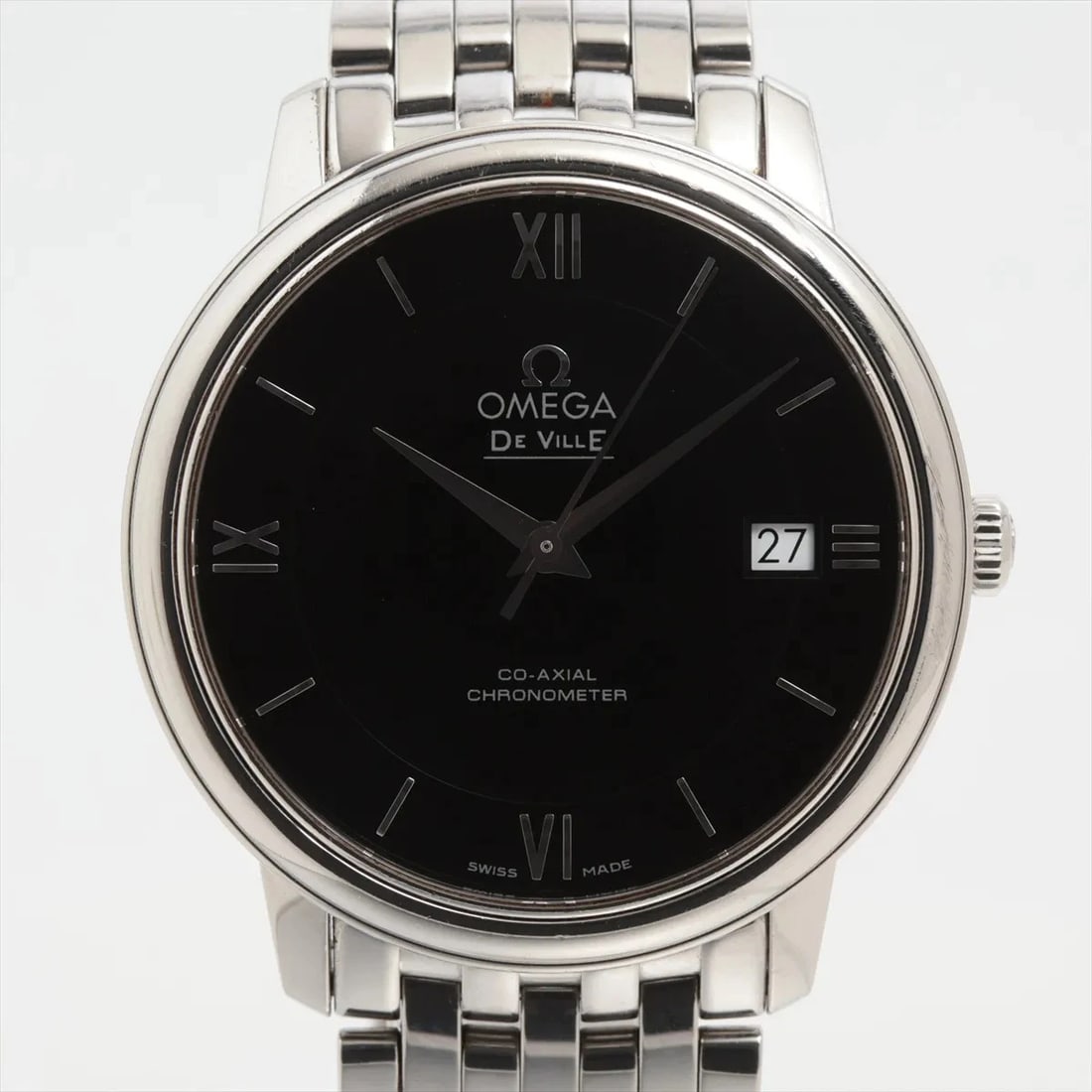OMEGA DEVIL PRESTIGE CO-AXIAL CHRONOMETER SS BLACK: Omega Devil Prestige Co-Axial Chronometer SS black Brand: Omega Type/Style: Wristwatch Material: SS Color: Dial Color Black Size: Case:W1.2 x H1.2inch / W36.8 x H36.8 Circumference of Wrist:5.9inch /
