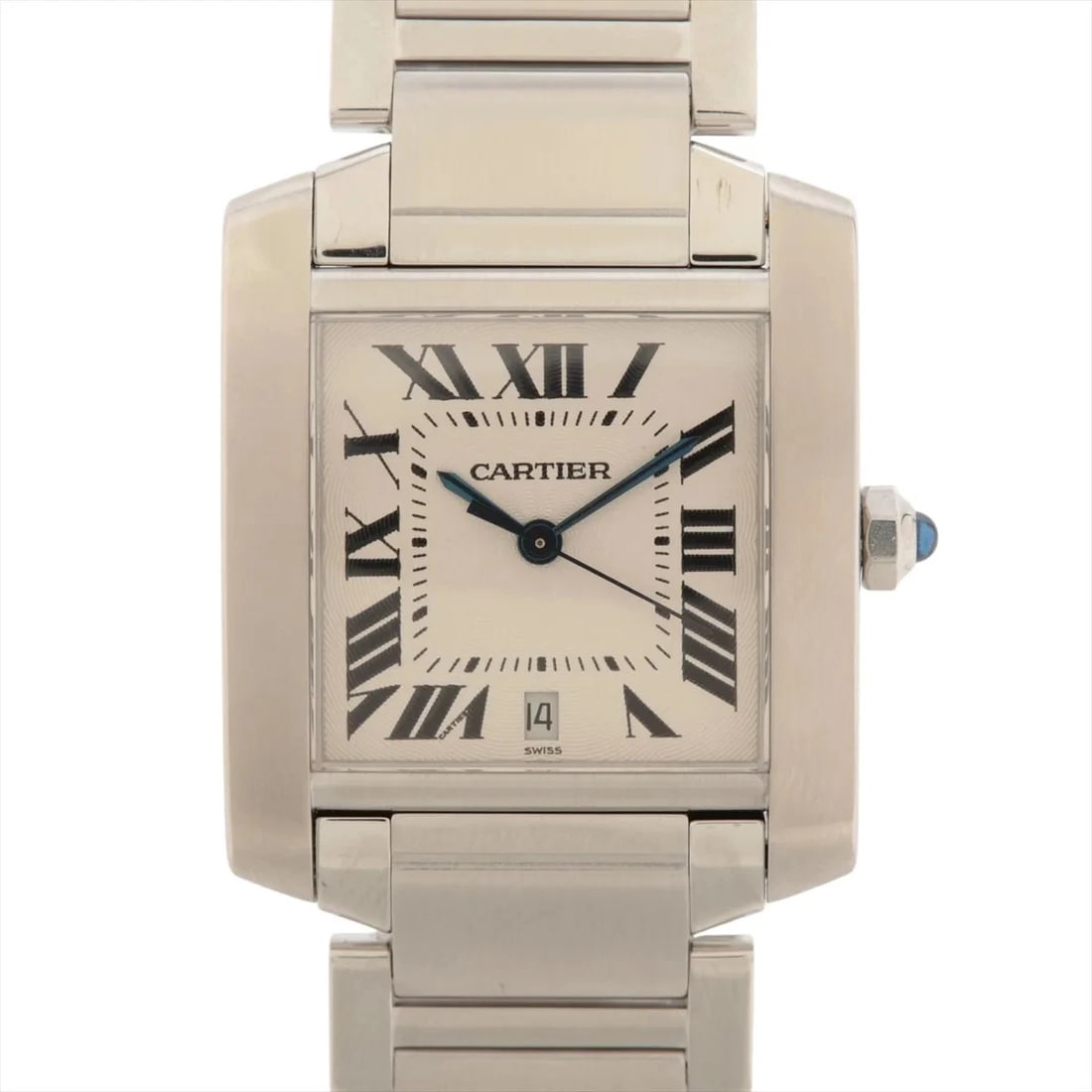 CARTIER TANK FRANCAISE SS WHITE: Cartier Tank Francaise SS white Brand: Cartier Type/Style: Wristwatch Material: SS Color: Dial Color White Size: Case:W0.8 x H1.2inch / W28.1 x H36.5 Circumference of Wrist:7.3inch / 18.5