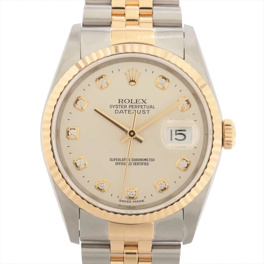 ROLEX DATEJUST SS?YG SILVER: Rolex DATEJUST SS?YG Silver Brand: Rolex Type/Style: Wristwatch Material: SS?YG Color: Dial Color Silver Size: Case:W1.2 x H1.2inch / W36 x H36 Circumference of Wrist:7.1inch / 18 Accessories: None