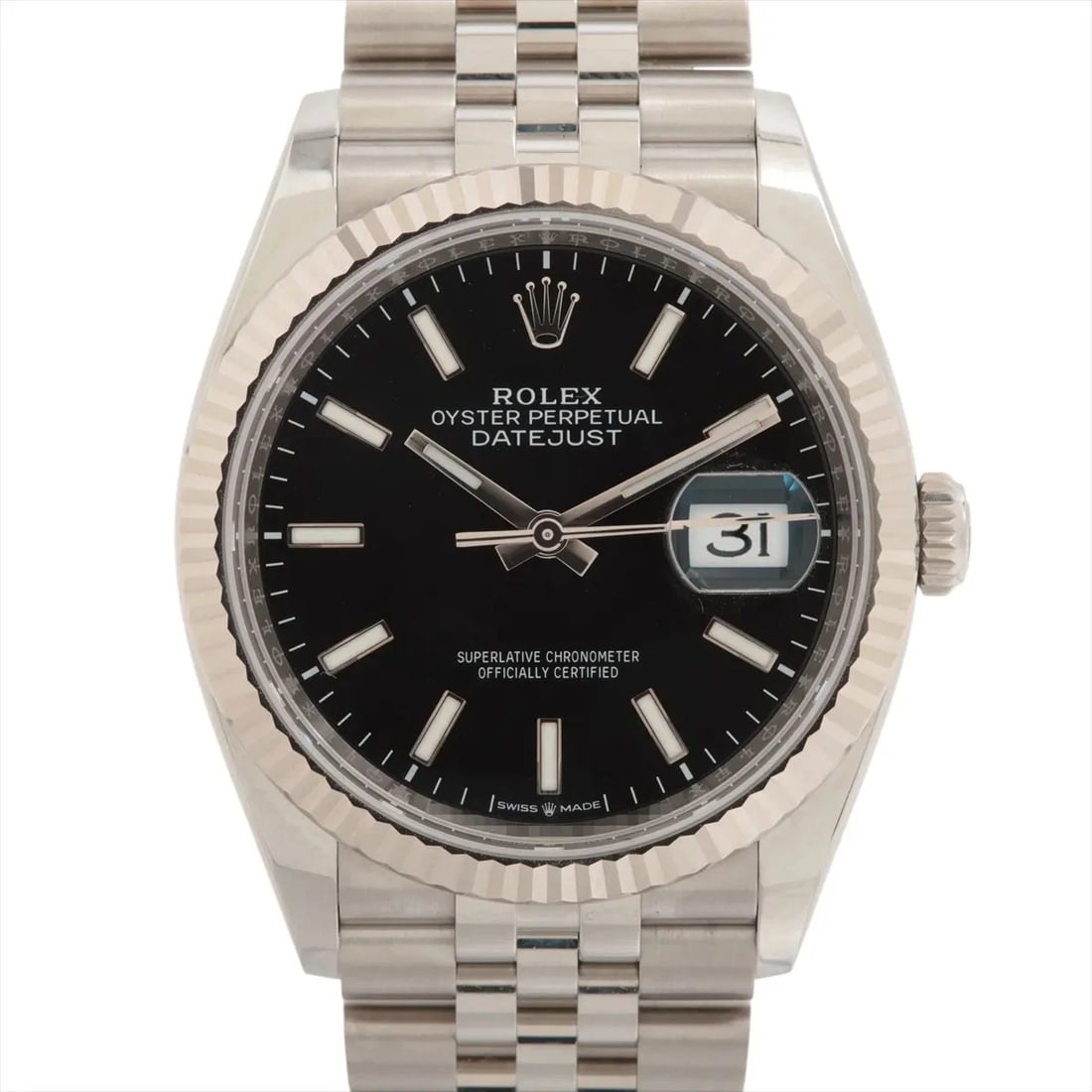 ROLEX DATEJUST SS?WG BRIGHT BLACK: Rolex DATEJUST SS?WG bright black Brand: Rolex Type/Style: Wristwatch Material: SS?WG Color: Dial Color bright black Size: Case:W1.2 x H1.2inch / W36 x H36 Circumference of Wrist:7.3inch / 18.5