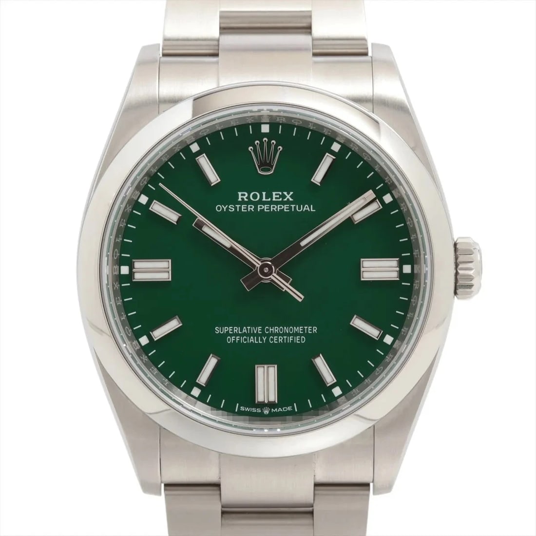 ROLEX OYSTER PERPETUAL SS GREEN: Rolex Oyster Perpetual SS Green Brand: Rolex Type/Style: Wristwatch Material: SS Color: Dial Color Green Size: Case:W1.2 x H1.2inch / W36 x H36 Circumference of Wrist:7.1inch / 18 Accessories: None