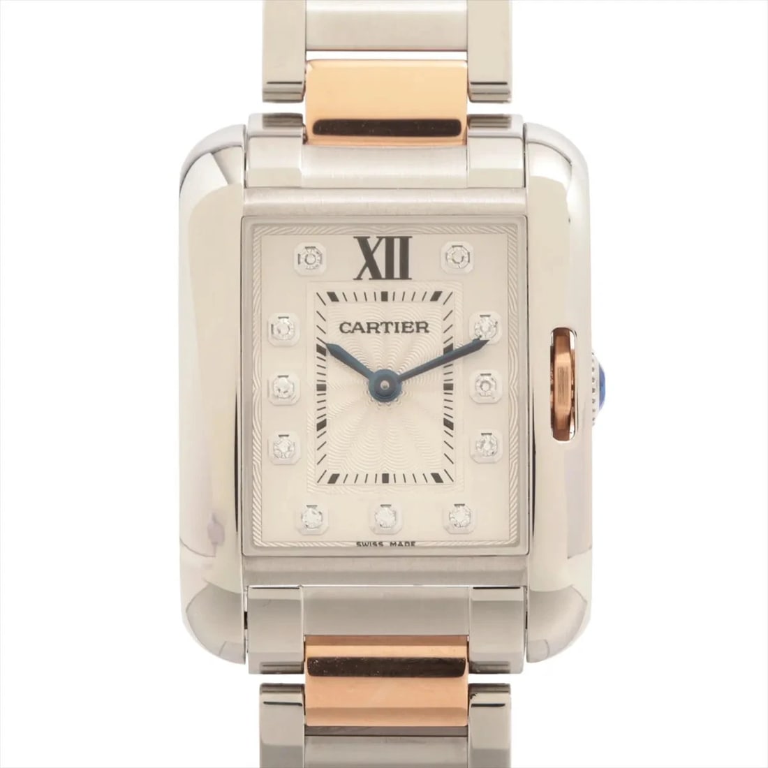 CARTIER TANK ANGLAISE PG?SS QZ SILVER: Cartier tank Anglaise PG?SS QZ Silver Brand: Cartier Type/Style: Wristwatch Material: PG?SS Color: Dial Color Silver Size: Case:W0.8 x H1.2inch / W22.7 x H30.2 Circumference of Wrist:6.5inch / 16.5