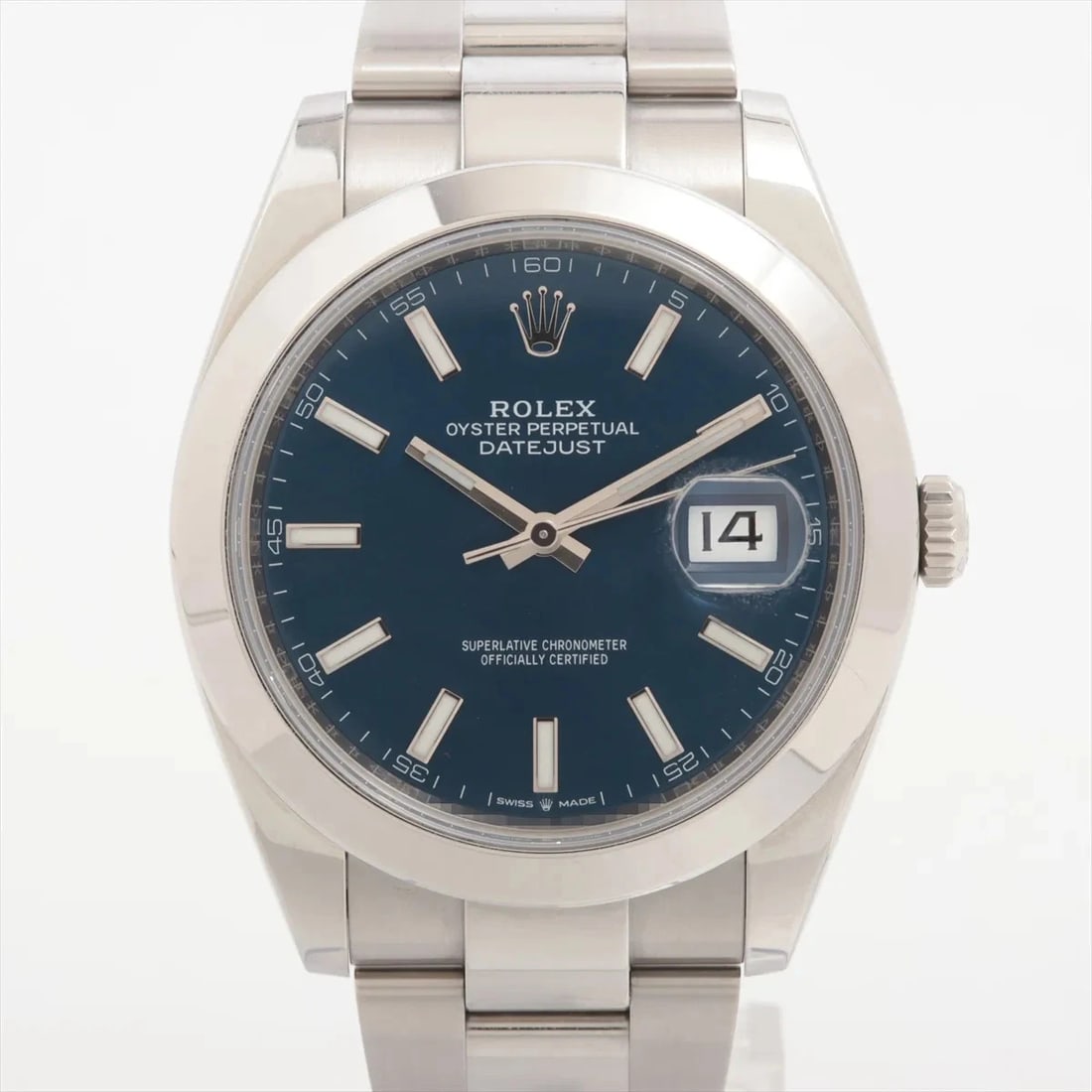 ROLEX DATEJUST SS BLUE: Rolex Datejust SS blue Brand: Rolex Type/Style: Wristwatch Material: SS Color: Dial Color Blue Size: Case:W1.6 x H1.6inch / W41 x H41 Circumference of Wrist:6.5inch / 16.5 Accessories: None