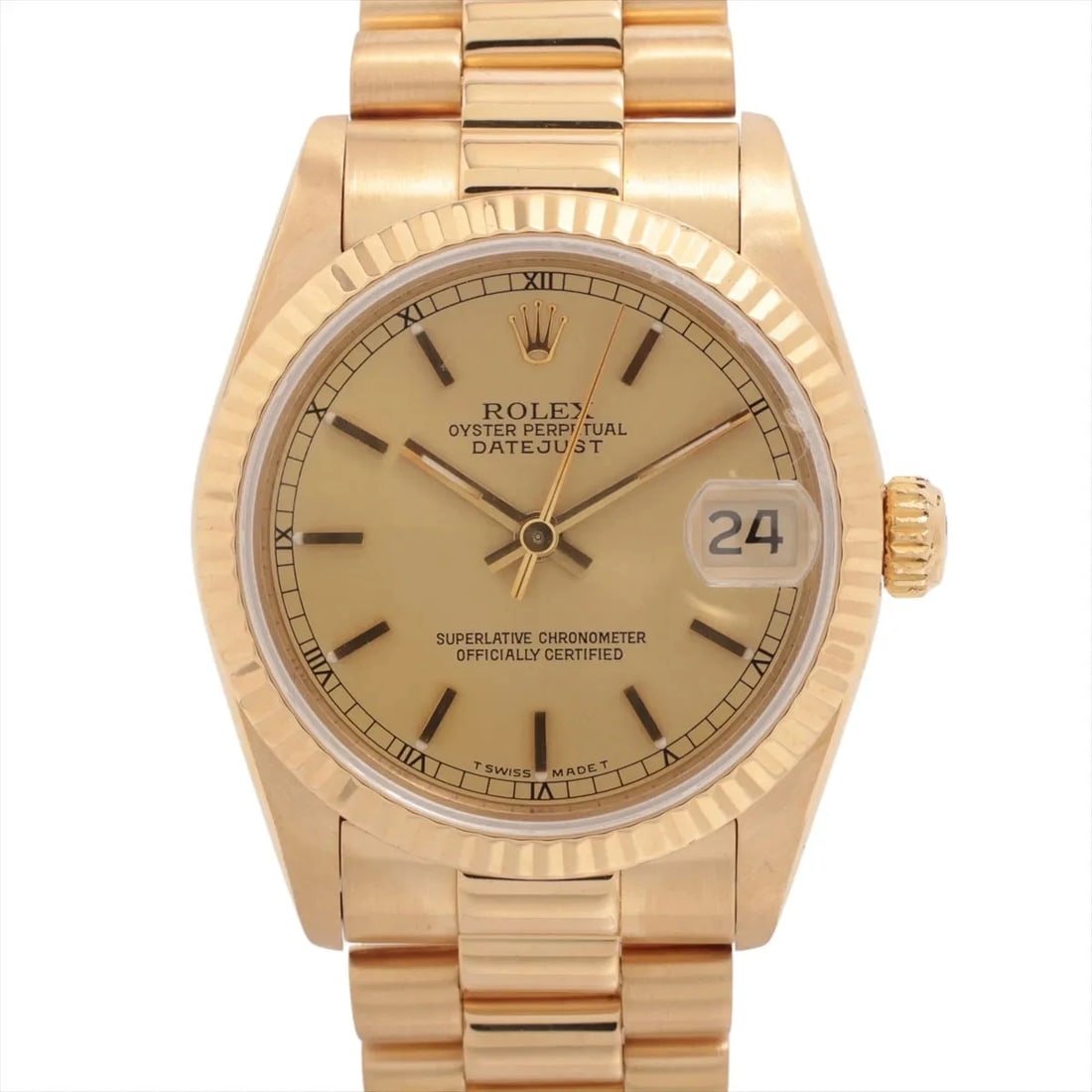 ROLEX DATEJUST YG CHAMPAGNE: Rolex Datejust YG Champagne Brand: Rolex Type/Style: Wristwatch Material: YG Color: Dial Color Champagne Size: Case:W1.2 x H1.2inch / W31 x H31 Circumference of Wrist:6.3inch / 16 Accessories: None