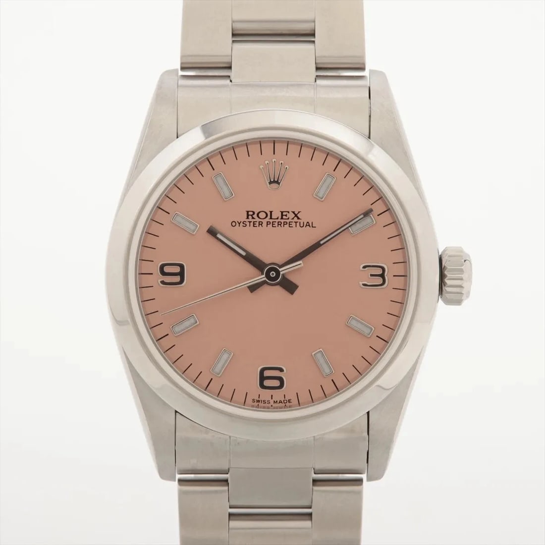 ROLEX OYSTER PERPETUAL SS PINK: Rolex Oyster Perpetual SS Pink Brand: Rolex Type/Style: Wristwatch Material: SS Color: Dial Color Pink Size: Case:W1.2 x H1.2inch / W31 x H31 Circumference of Wrist:7.1inch / 18 Accessories: None