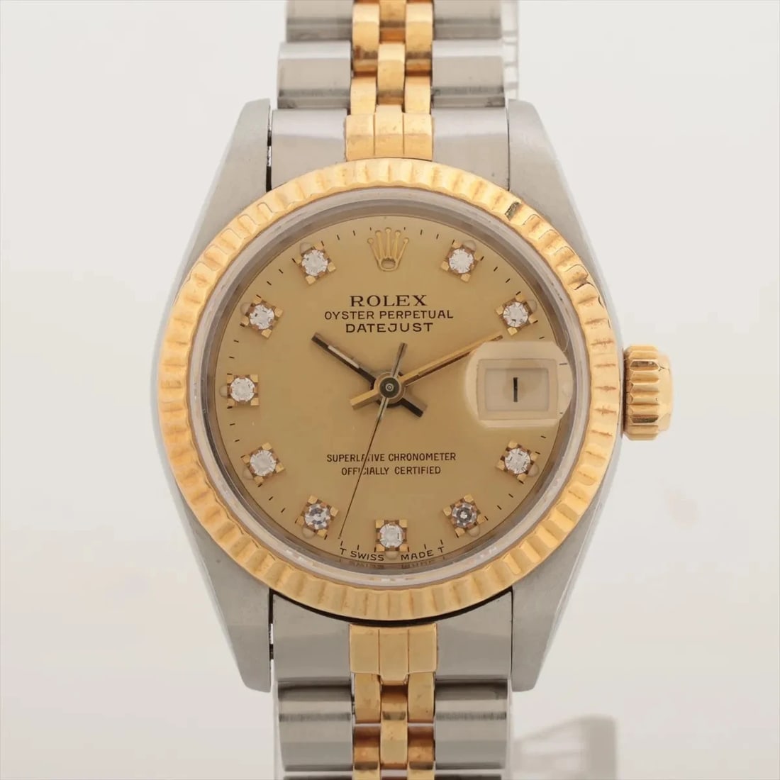 ROLEX DATEJUST SS?YG CHAMPAGNE: Rolex Datejust SS?YG Champagne Brand: Rolex Type/Style: Wristwatch Material: SS?YG Color: Dial Color Champagne Size: Case:W0.8 x H0.8inch / W26 x H26 Circumference of Wrist:5.3inch / 13.5