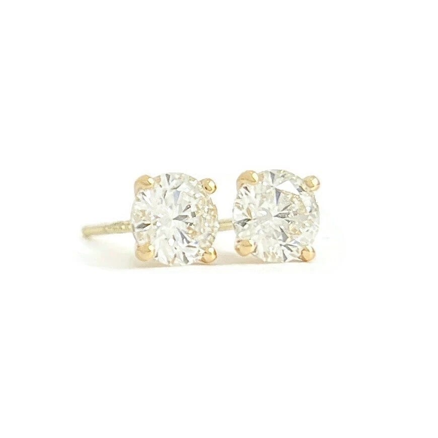 ROUND DIAMOND STUD EARRINGS 14K YELLOW GOLD (1 of 3)
