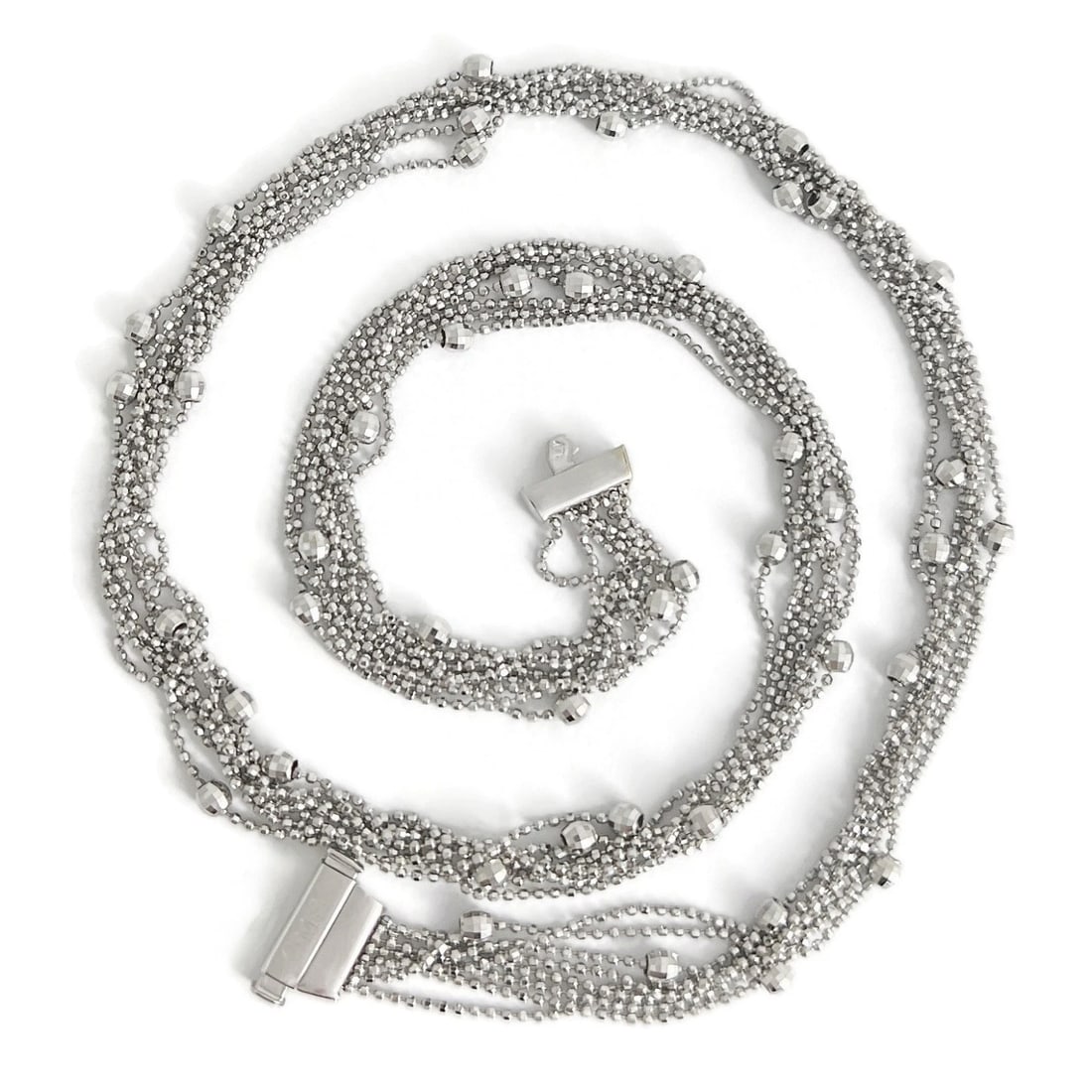 ITALIAN DISCO BALL TWISTED CHAIN NECKLACE 18K WHITE GOLD: Italian Disco Ball Twisted Chain Necklace 18K White Gold Brand: Unbranded Type/Style: Necklace Material: 18K White Gold, Color: Silver Size: Length: 17.25 inches Width: 4.2 mm Accessories: None