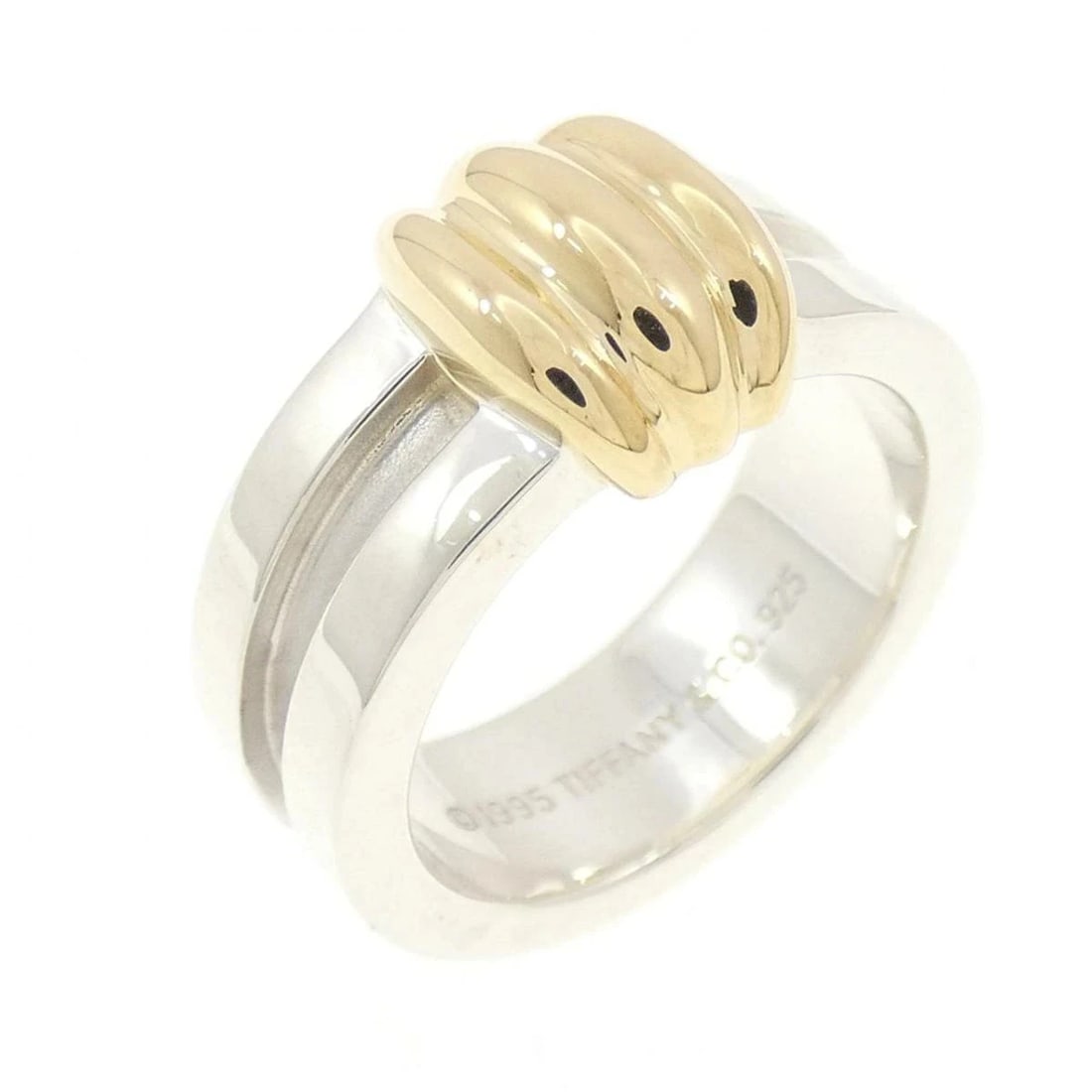 TIFFANY 925 SILVER & 750 YELLOW GOLD RING: Tiffany 925 Silver & 750 Yellow Gold Ring Brand: Tiffany & Co. Type/Style: Ring Material: 925 Sterling Silver and 750 Yellow Gold, Color: Silver and Gold Size: US 5.5 Accessories: None Accessories